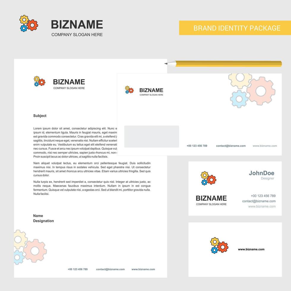 plantilla de vector de diseño de tarjeta de visita y sobre de membrete de negocio de configuración de engranajes