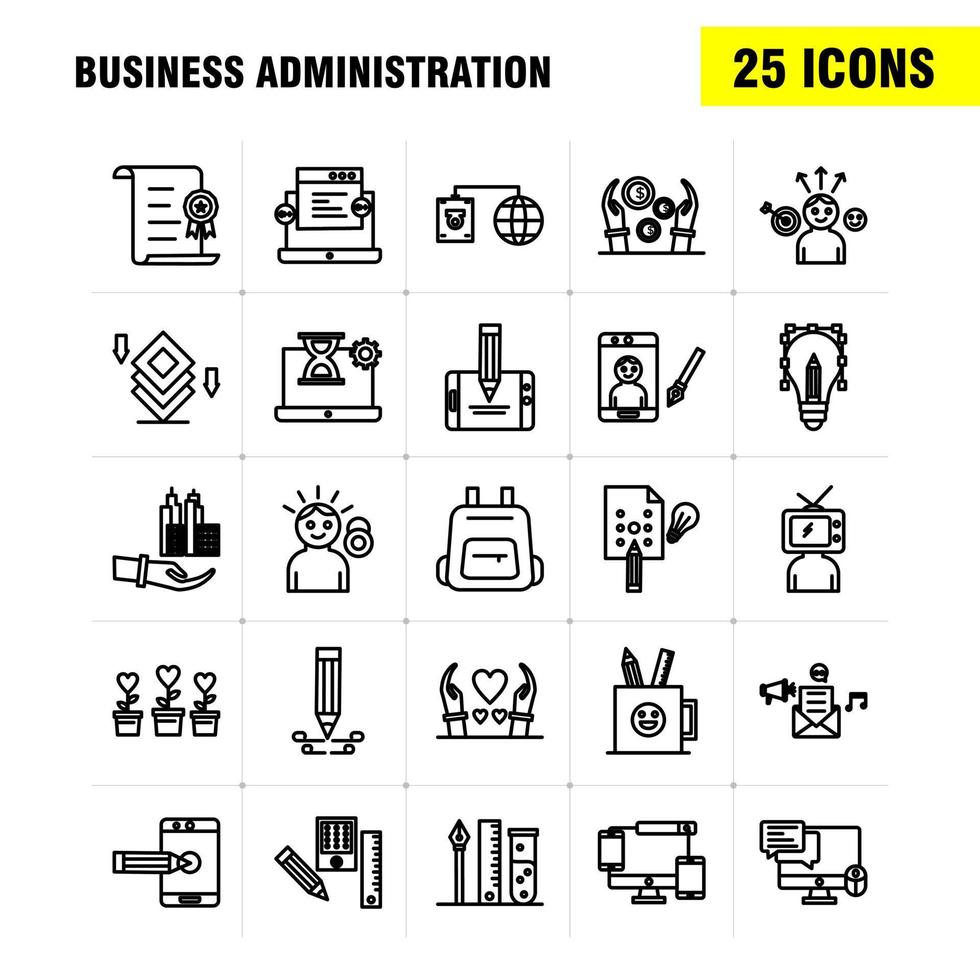 Business Administration Line Icons Set For Infographics Mobile UXUI Kit And Print Design Include Letter Music Sound Volume Certificate Degree Certification Education Collection Modern Info vector