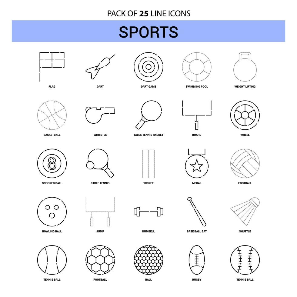Sports Line Icon Set 25 Dashed Outline Style vector