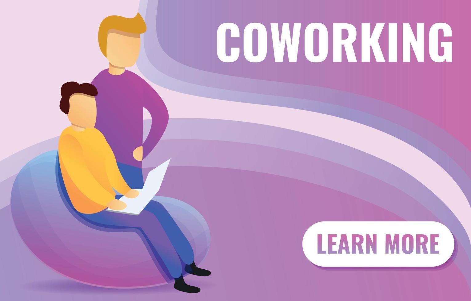 Modern coworking concept banner, cartoon style vector