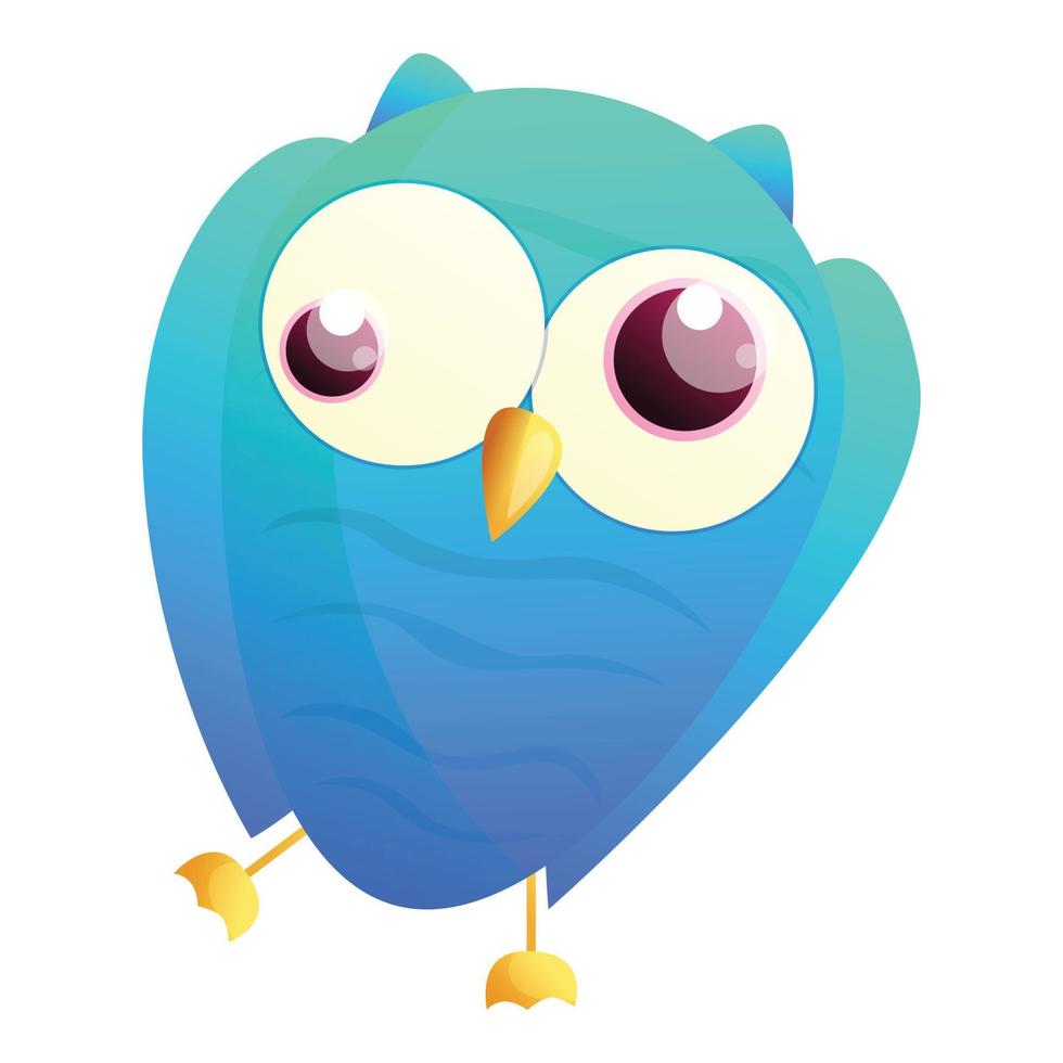 Crazy blue owl icon, cartoon style vector