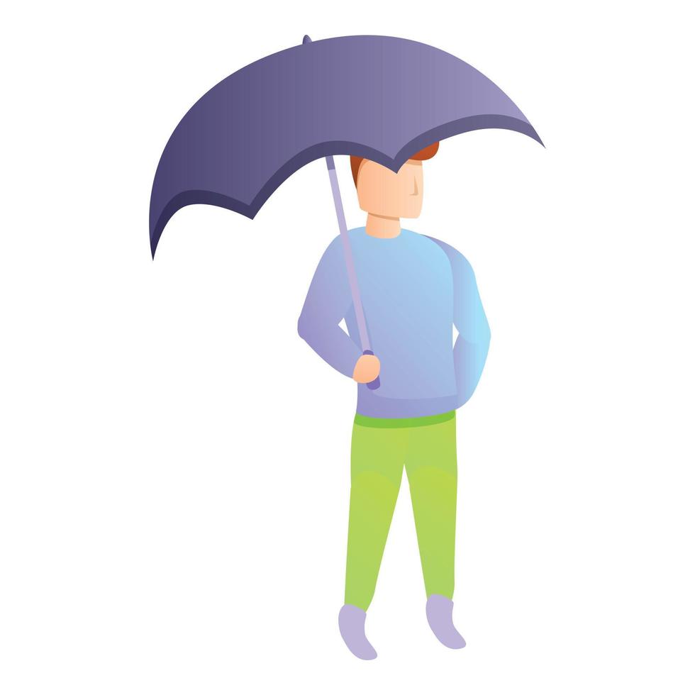 Sad man with umbrella icon, cartoon style vector
