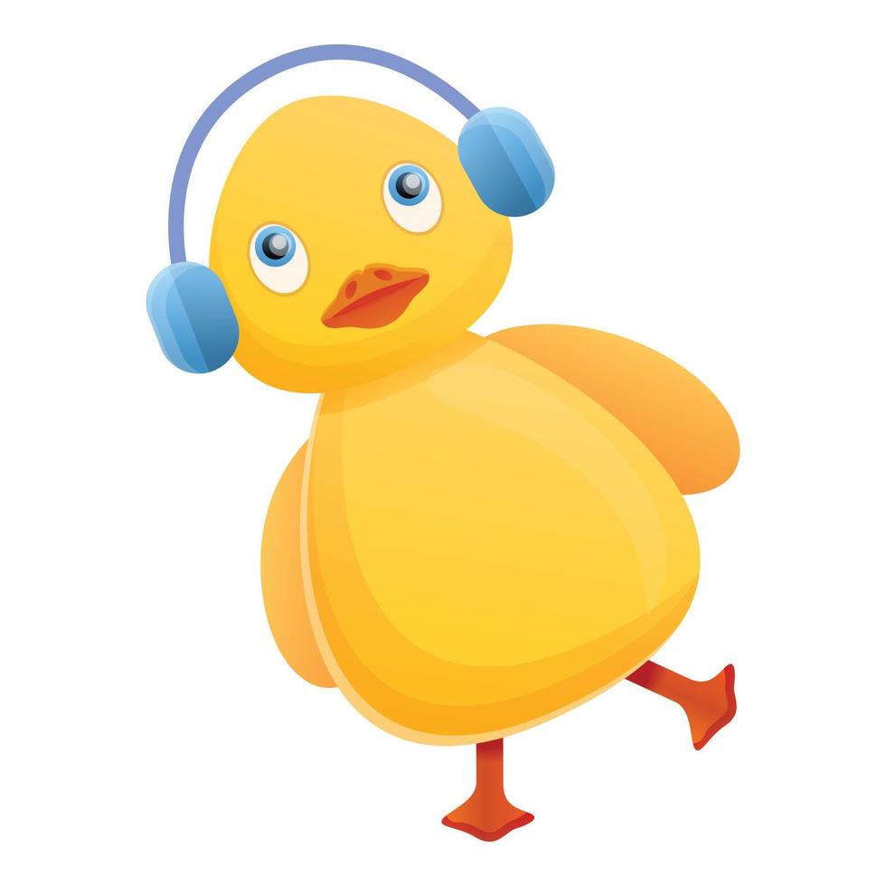 pato amarillo con icono de auriculares, estilo de dibujos animados vector