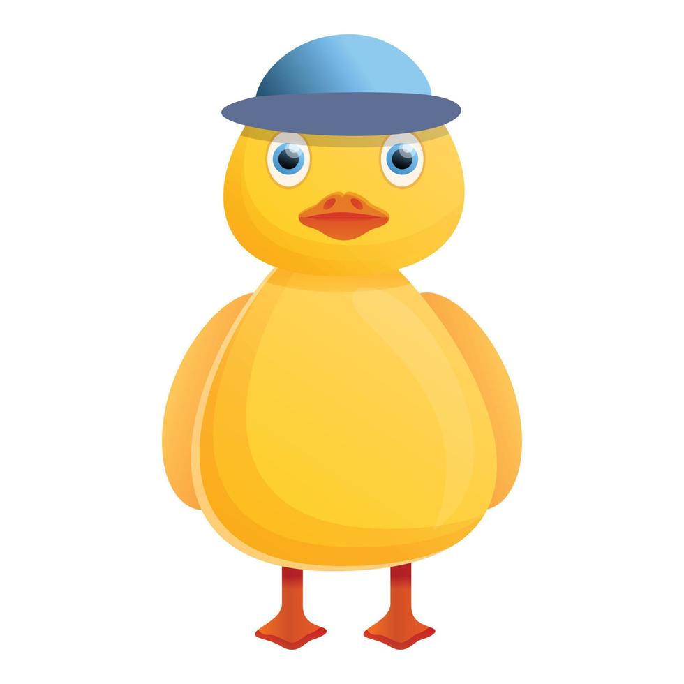 Yellow duck baseball cap icon, cartoon style vector