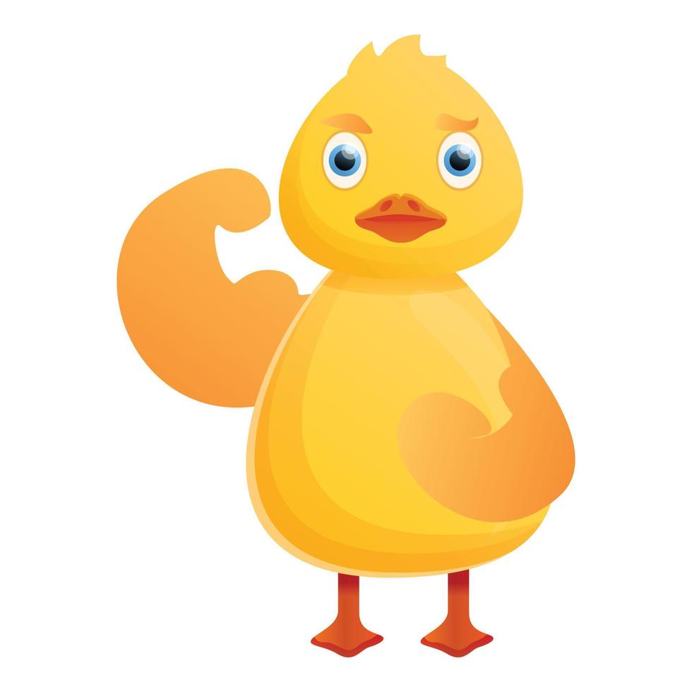 Bodybuilder yellow duck icon, cartoon style vector