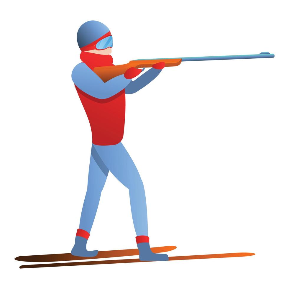 Biathlon man shooter icon, cartoon style vector