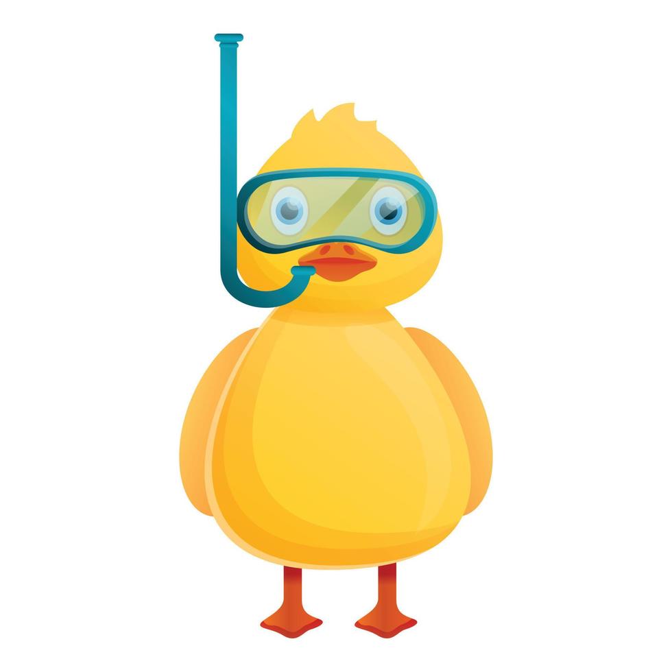Yellow duck diving mask icon, cartoon style vector