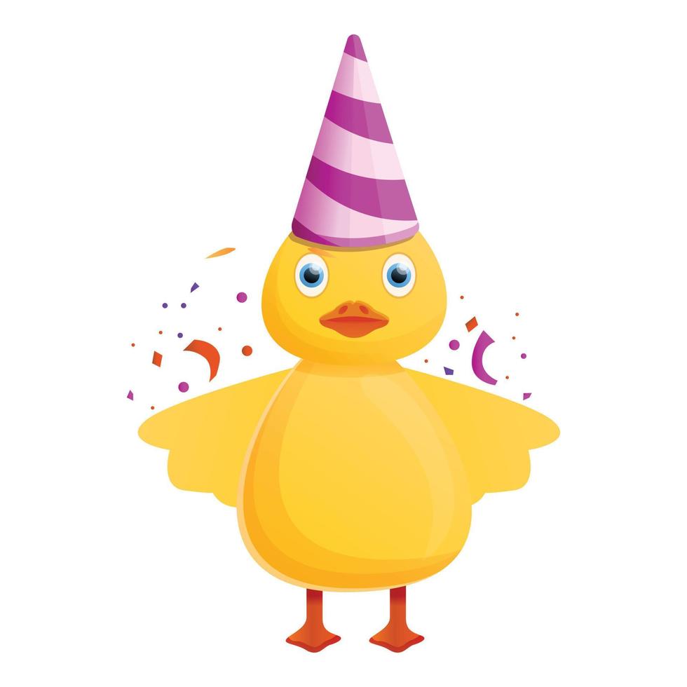 Yellow duck birthday icon, cartoon style vector