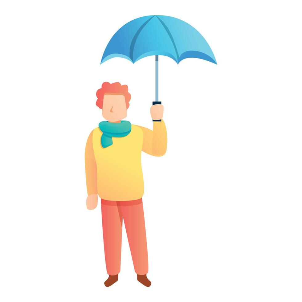 Fashion man blue umbrella icon, cartoon style vector