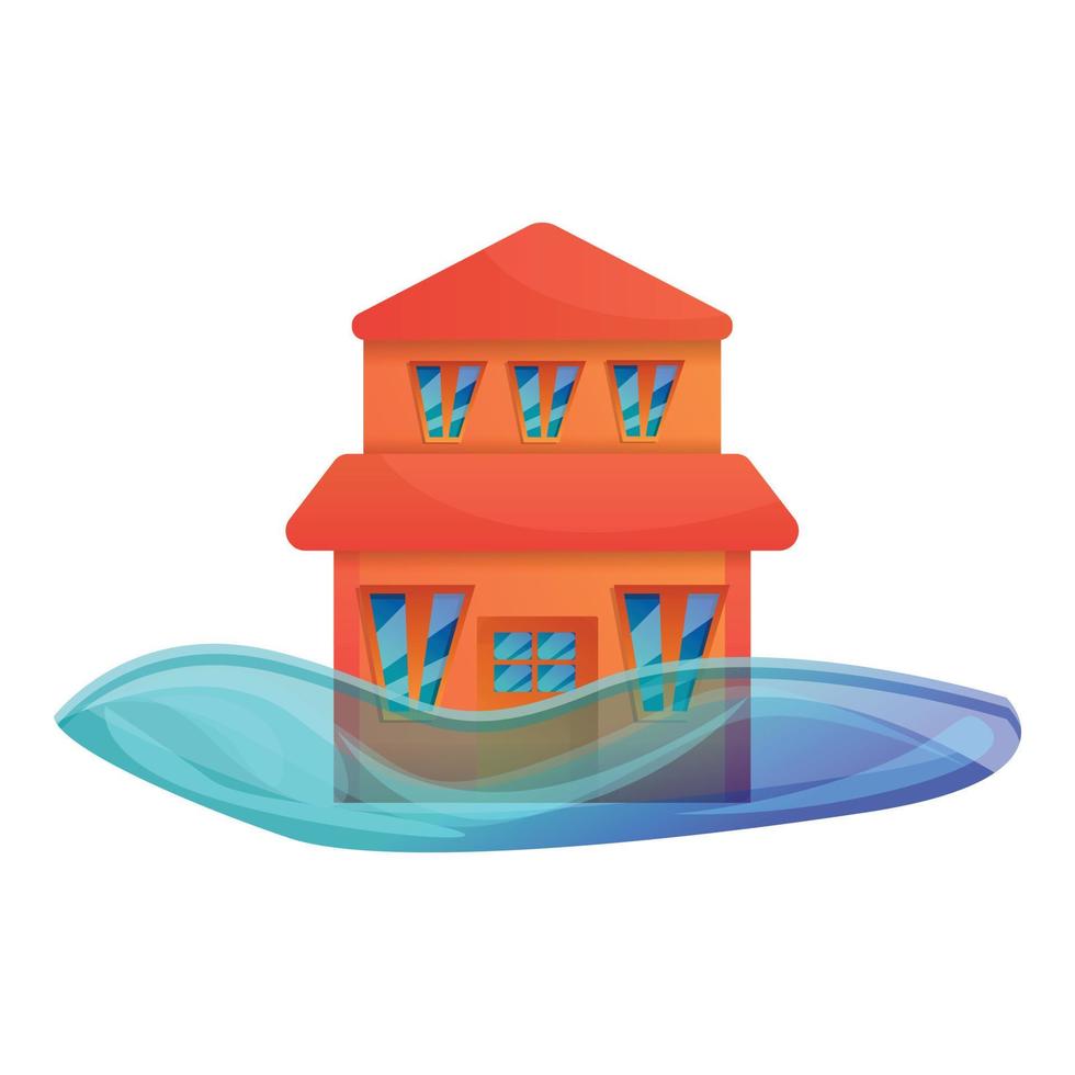 Big house flood icon, cartoon style vector