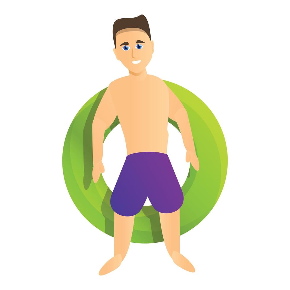 Happy boy inflatable ring icon, cartoon style vector