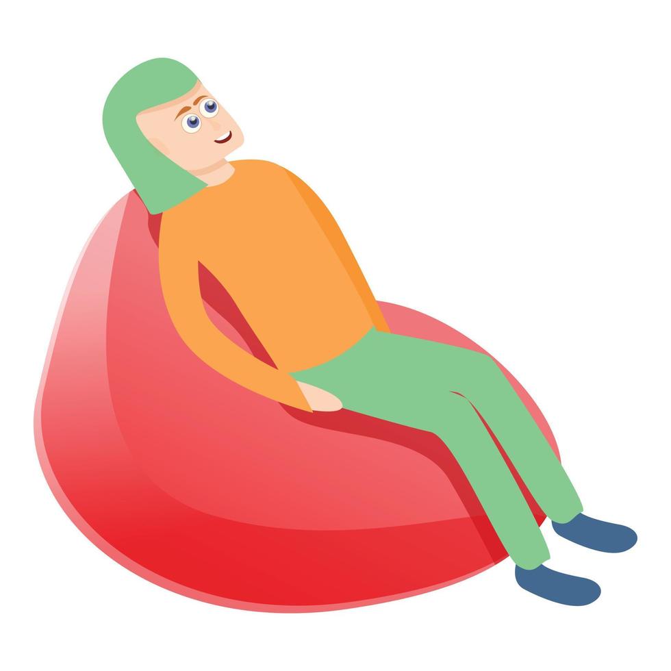 Man rest on beanbag icon, cartoon style vector