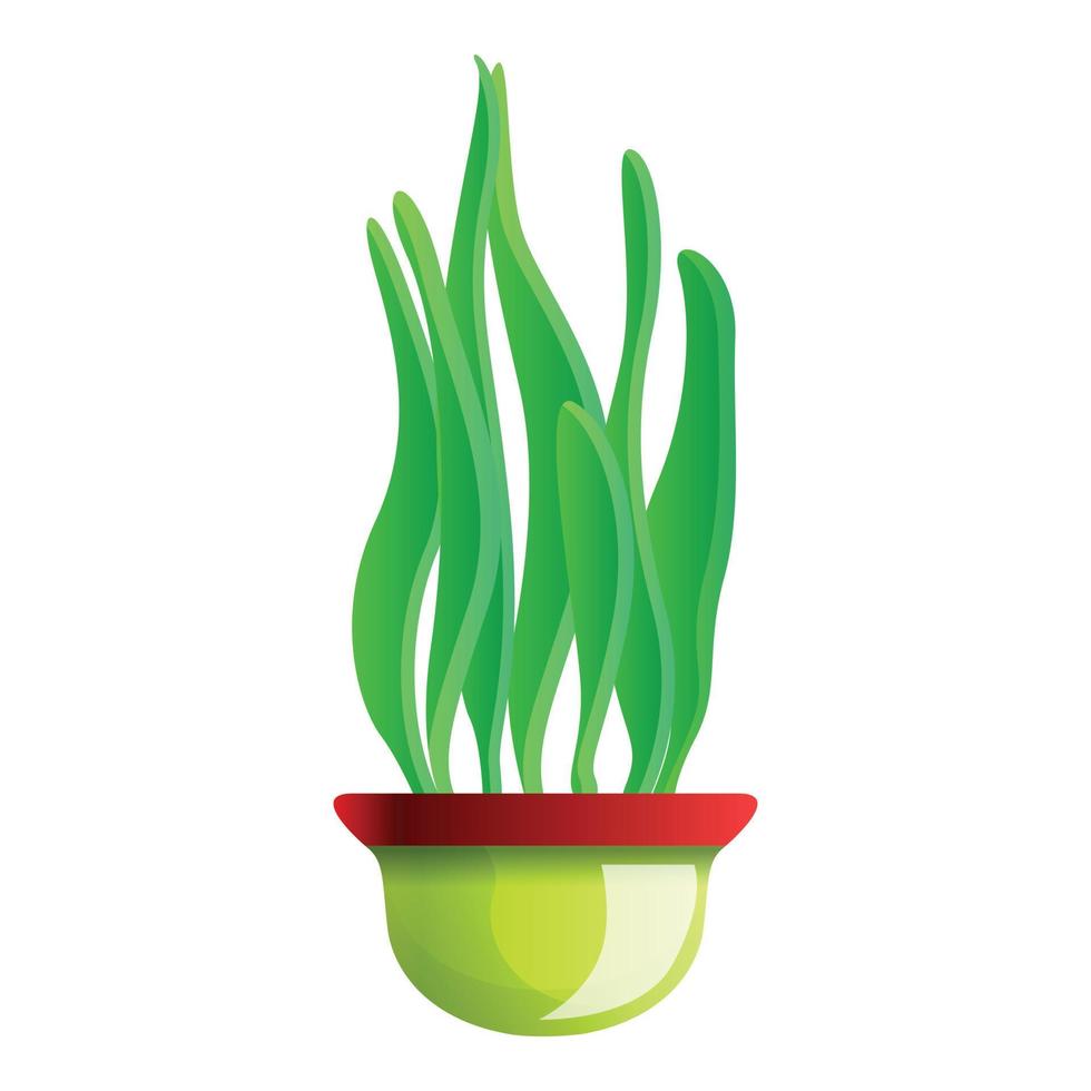 Long leaf plant pot icon, cartoon style vector