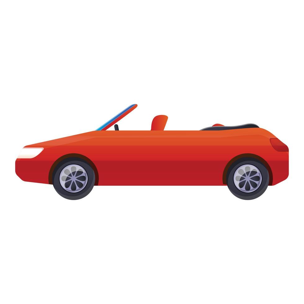 icono de coche descapotable rojo, estilo de dibujos animados vector