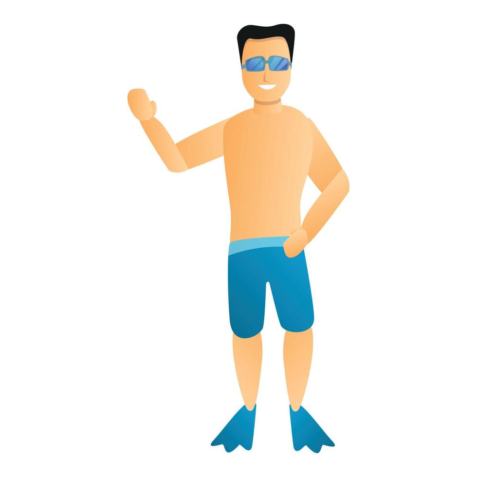 Man ready for swimming icon, cartoon style vector