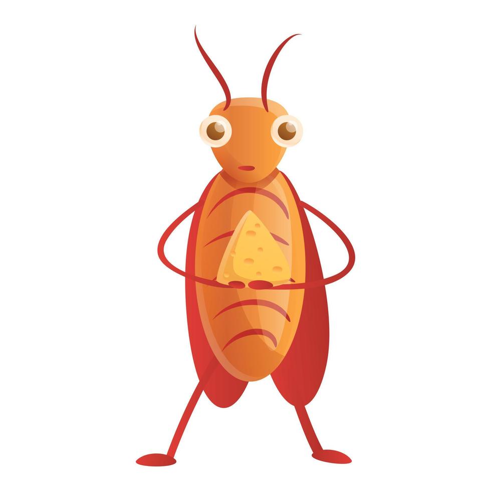 Cockroach eat cheese icon, cartoon style vector