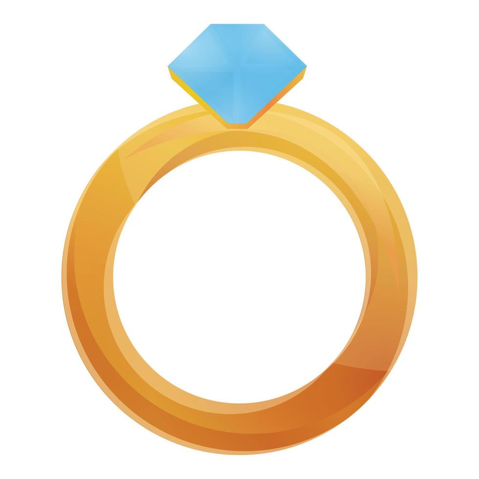 Gold diamond ring icon, cartoon style vector