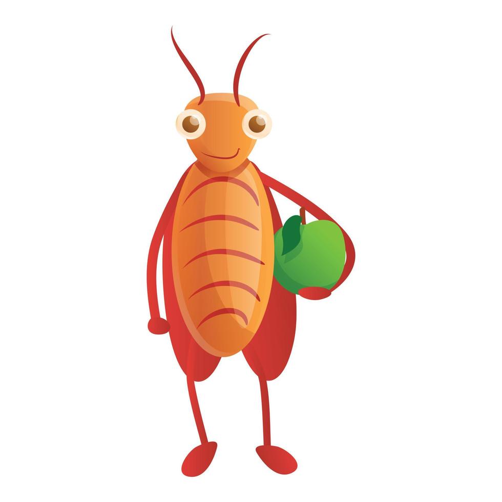 Cockroach with green apple icon, cartoon style vector
