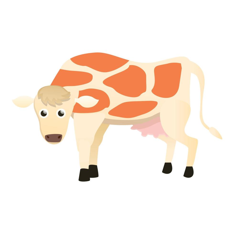 White brown cow icon, cartoon style vector