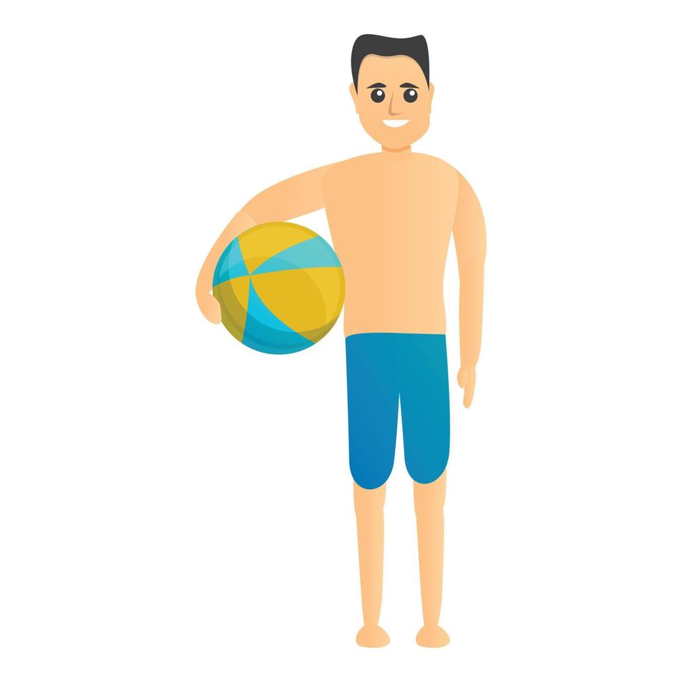 Man ready to beach play icon, cartoon style vector