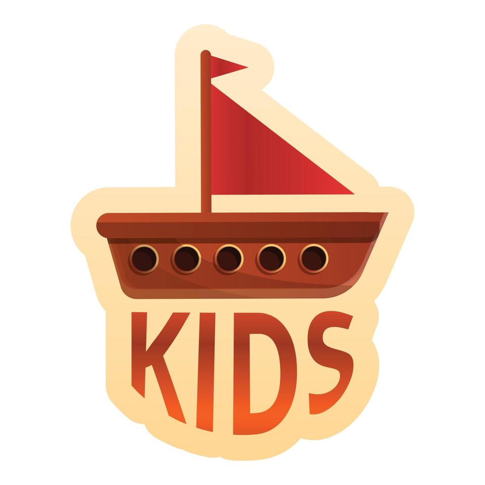 los niños juegan con el logo del barco de madera, estilo de dibujos animados vector