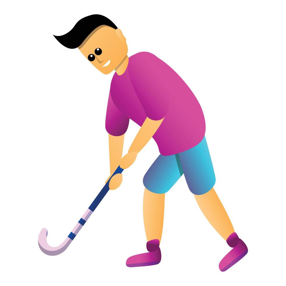 Man play field hockey icon, cartoon style vector