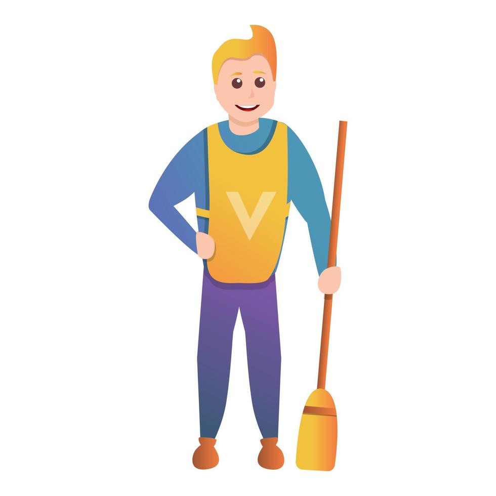 Volunteer take broom icon, cartoon style vector