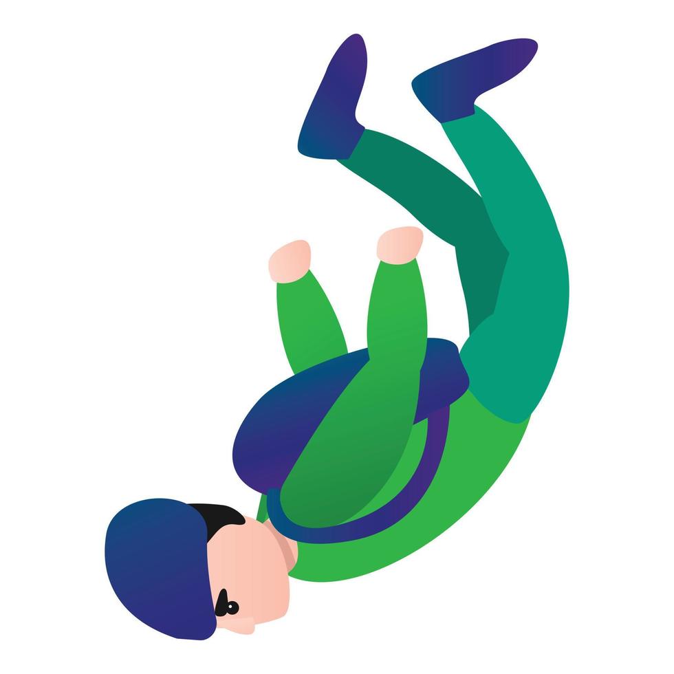 Skydiver in green clothes icon, cartoon style vector