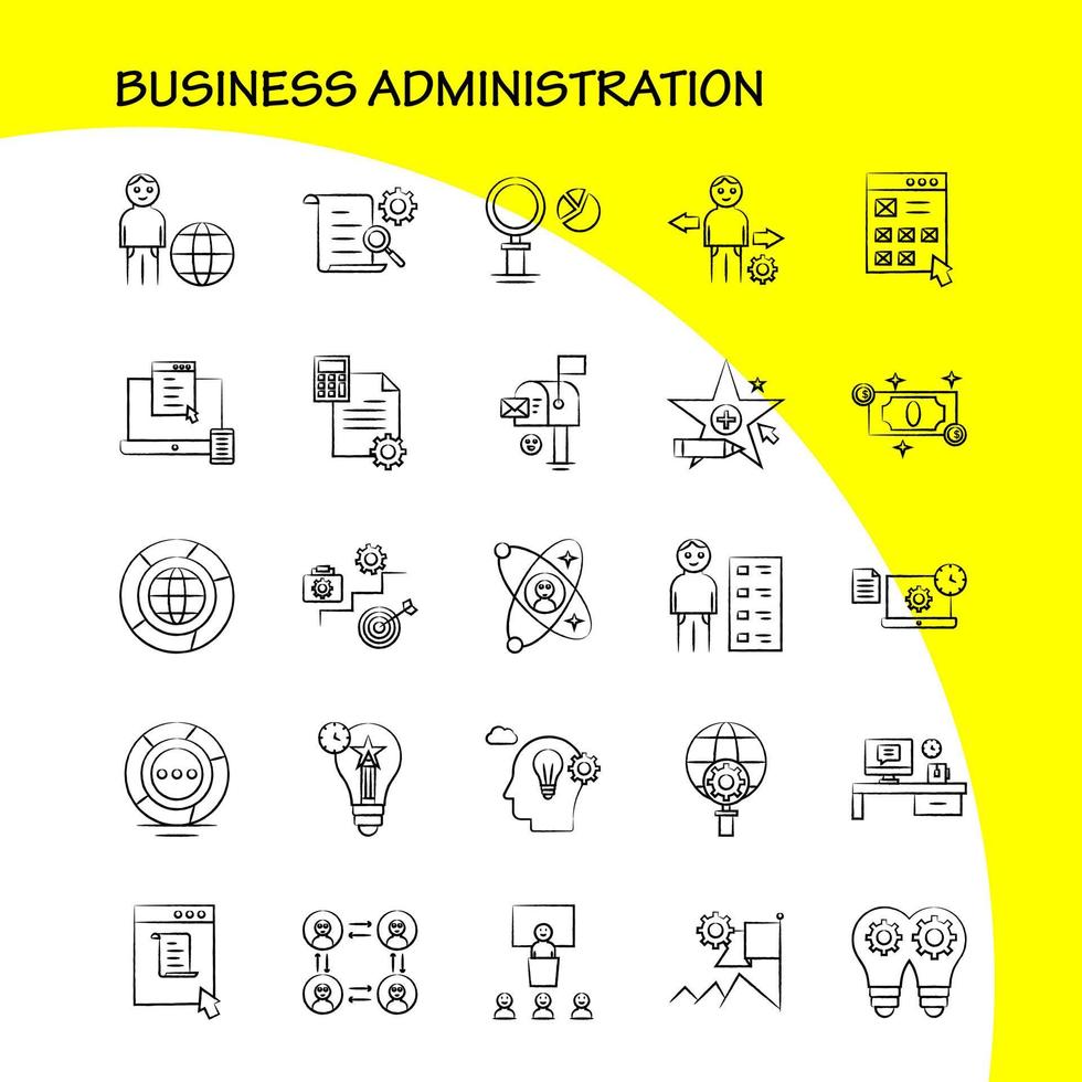 Business Administration Hand Drawn Icons Set For Infographics Mobile UXUI Kit And Print Design Include Chess Setting Gear Setting Board Game Credit Card Eps 10 Vector