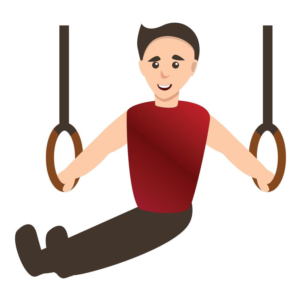 Man on gymnastics rings icon, cartoon style vector