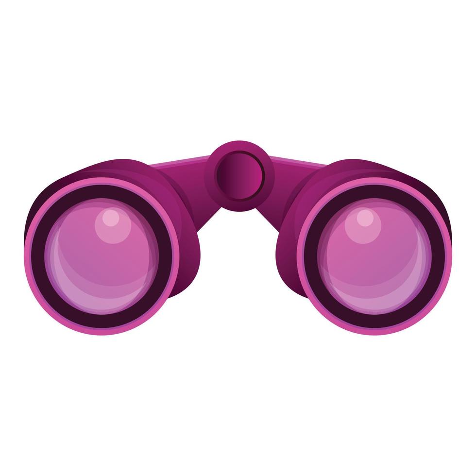 Pink binoculars icon, cartoon style vector