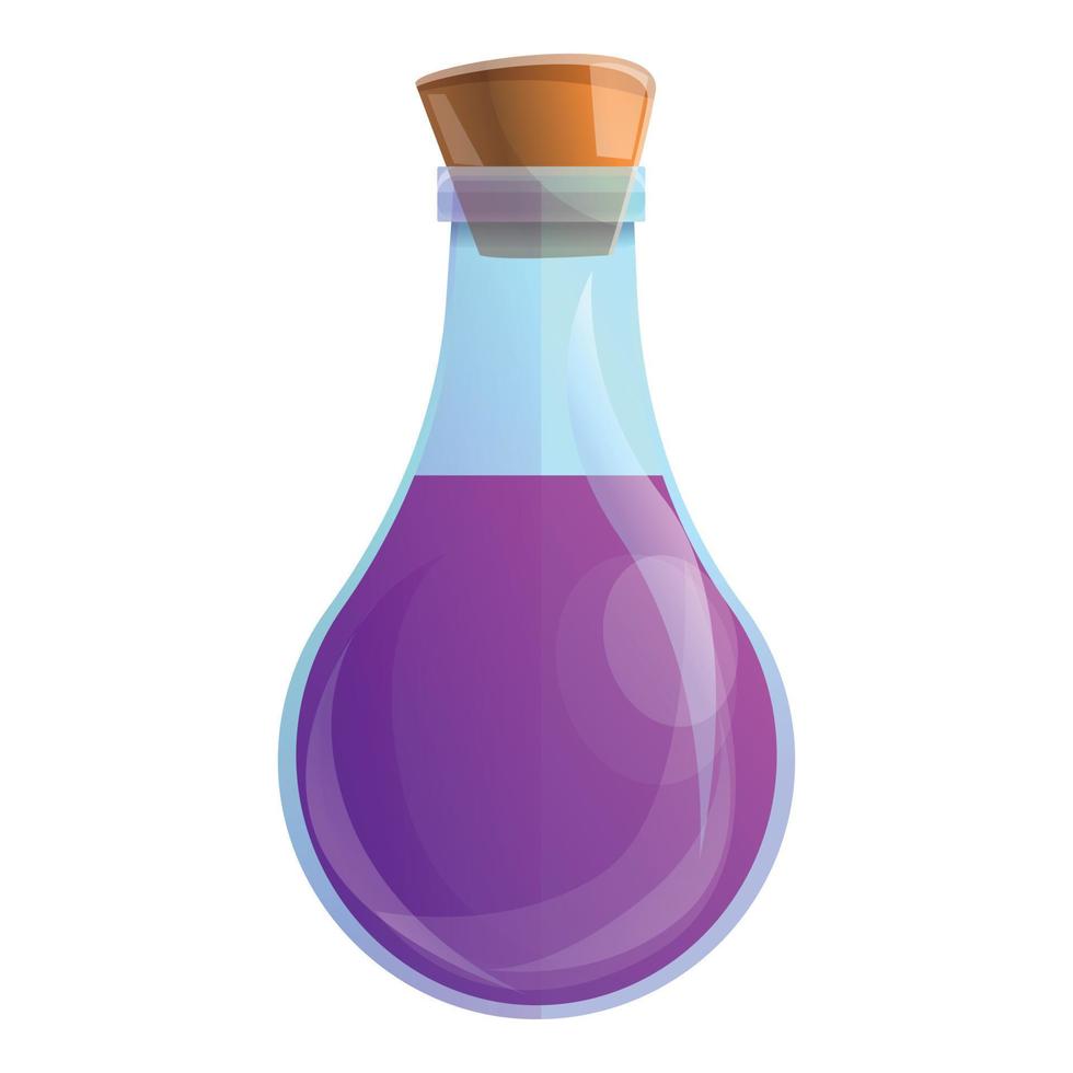 Purple magic potion icon, cartoon style vector