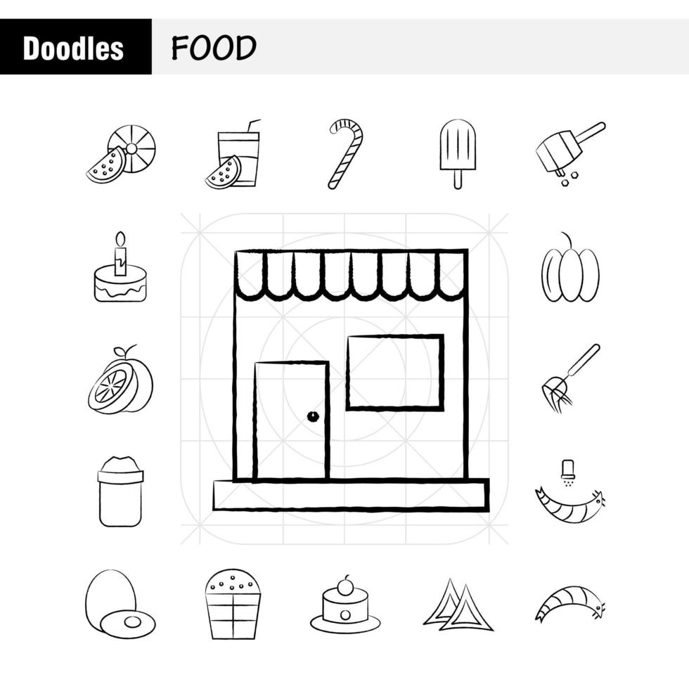 los iconos dibujados a mano de alimentos establecidos para infografías kit uxui móvil y diseño de impresión incluyen sombrero de chef sombrero cocina rebanada pieza colección de alimentos moderno logotipo infográfico y vector de pictograma