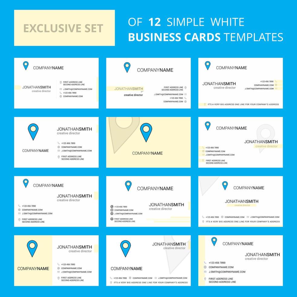 Set of 12 Map location Creative Busienss Card Template Editable Creative logo and Visiting card background vector