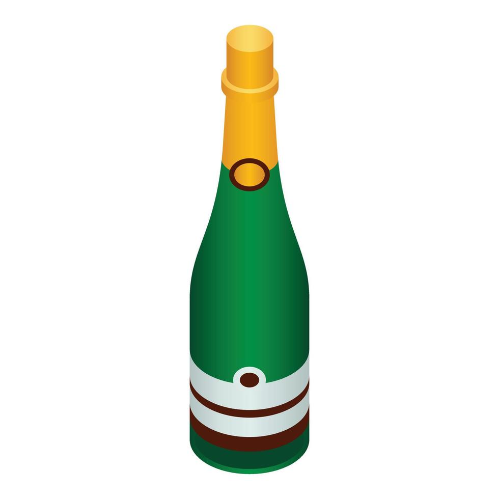 Green bottle champagne icon, isometric style vector