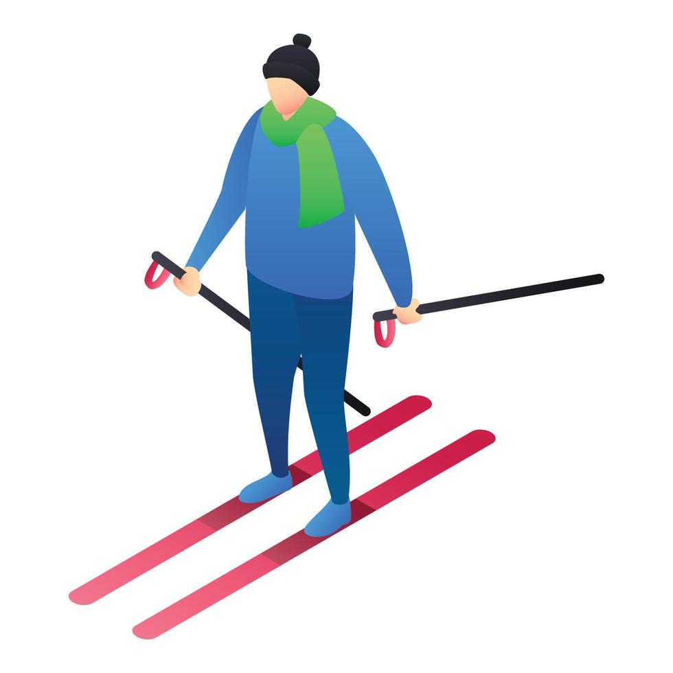 Boy skiing icon, isometric style vector