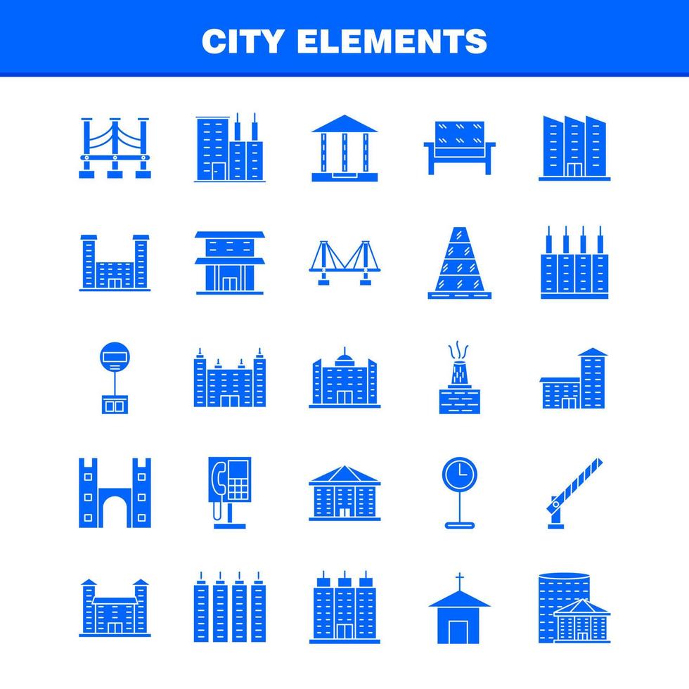 elementos de la ciudad iconos de glifos sólidos establecidos para infografías kit uxui móvil y diseño de impresión incluyen coche vehículo viaje transporte fuente agua ducha ciudad eps 10 vector