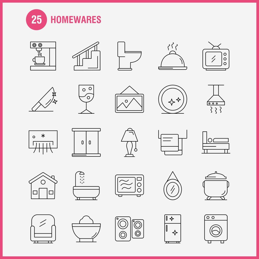 Home wares Line Icons Set For Infographics Mobile UXUI Kit And Print Design Include Appliances Home Home Ware House Pan Bathroom Furniture Icon Set Vector