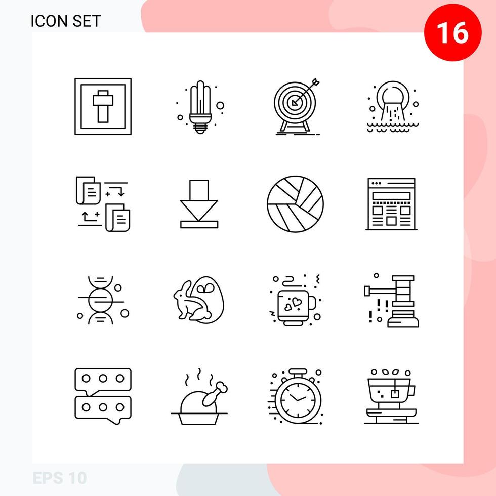 Vector Pack of 16 Icons in Line Style Creative Outline Pack isolated on White Background for Web and Mobile Creative Black Icon vector background