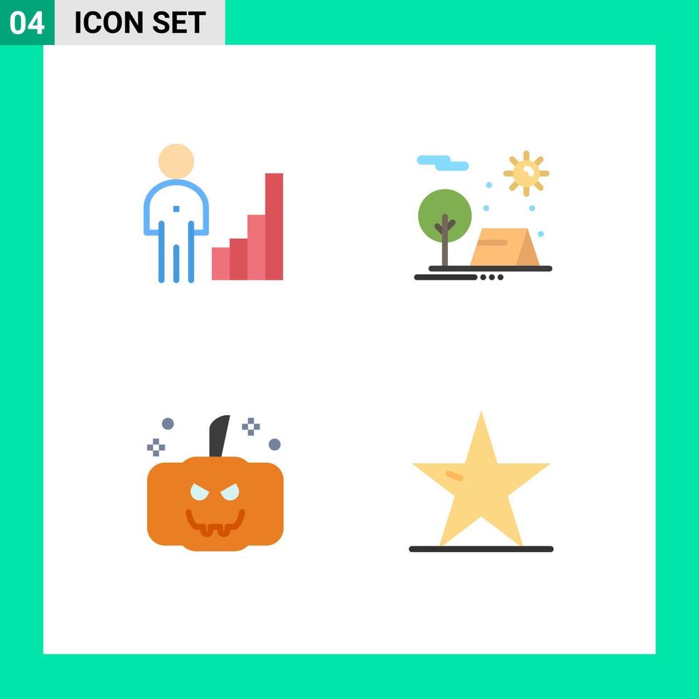 Set of 4 Vector Flat Icons on Grid for analytics sun graph camping pumpkin Editable Vector Design Elements