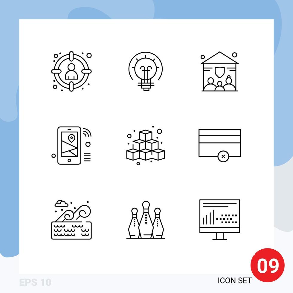 Modern Set of 9 Outlines Pictograph of cubes share solution location internet Editable Vector Design Elements