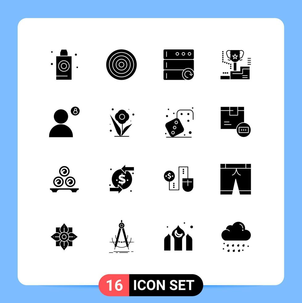 Universal Icon Symbols Group of 16 Modern Solid Glyphs of padlock prize database trophy cup Editable Vector Design Elements