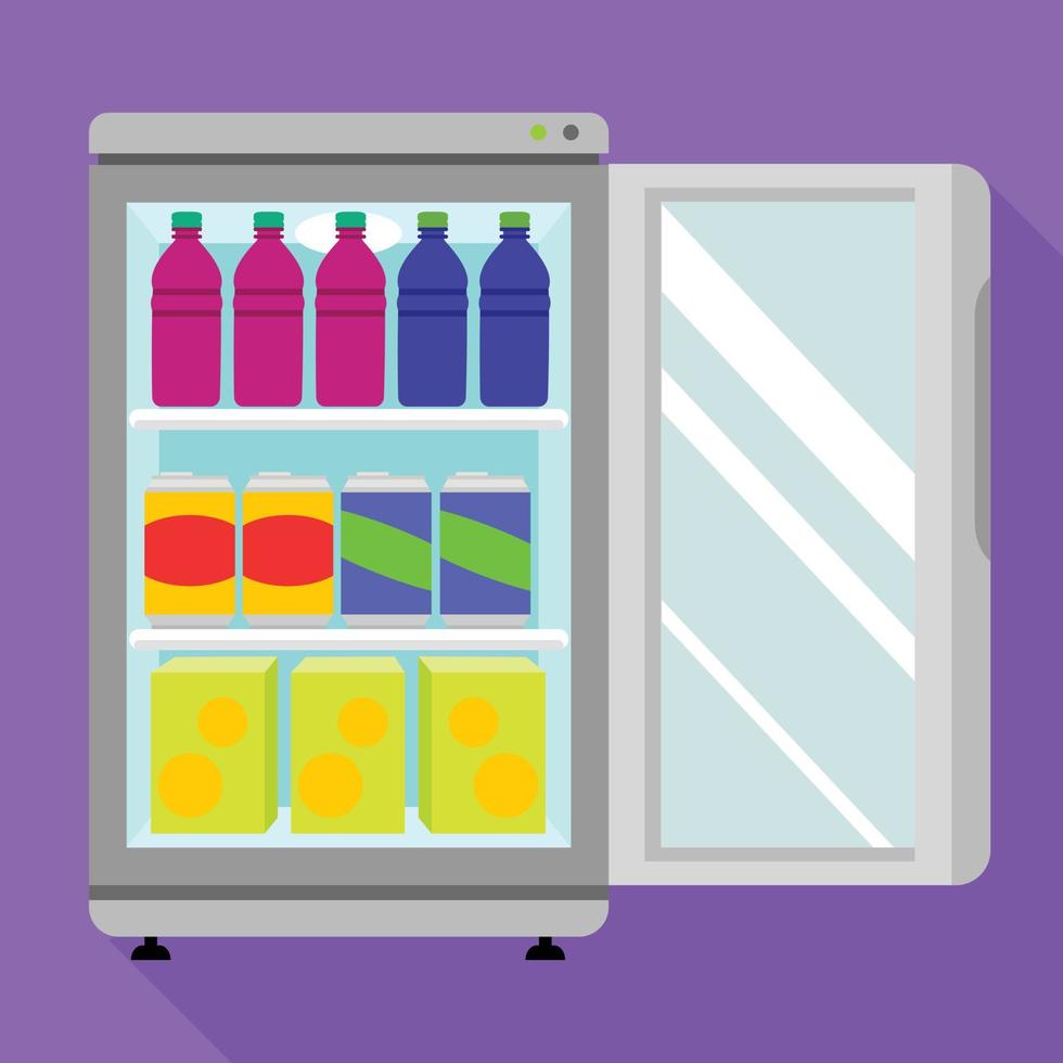 icono de congelador de bebidas abierto, estilo plano vector