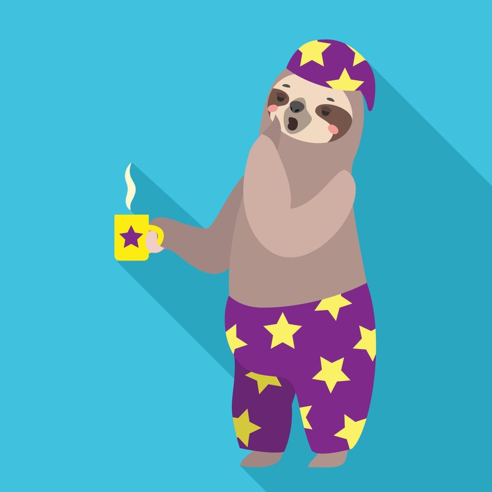 Sloth drink coffee icon, flat style vector