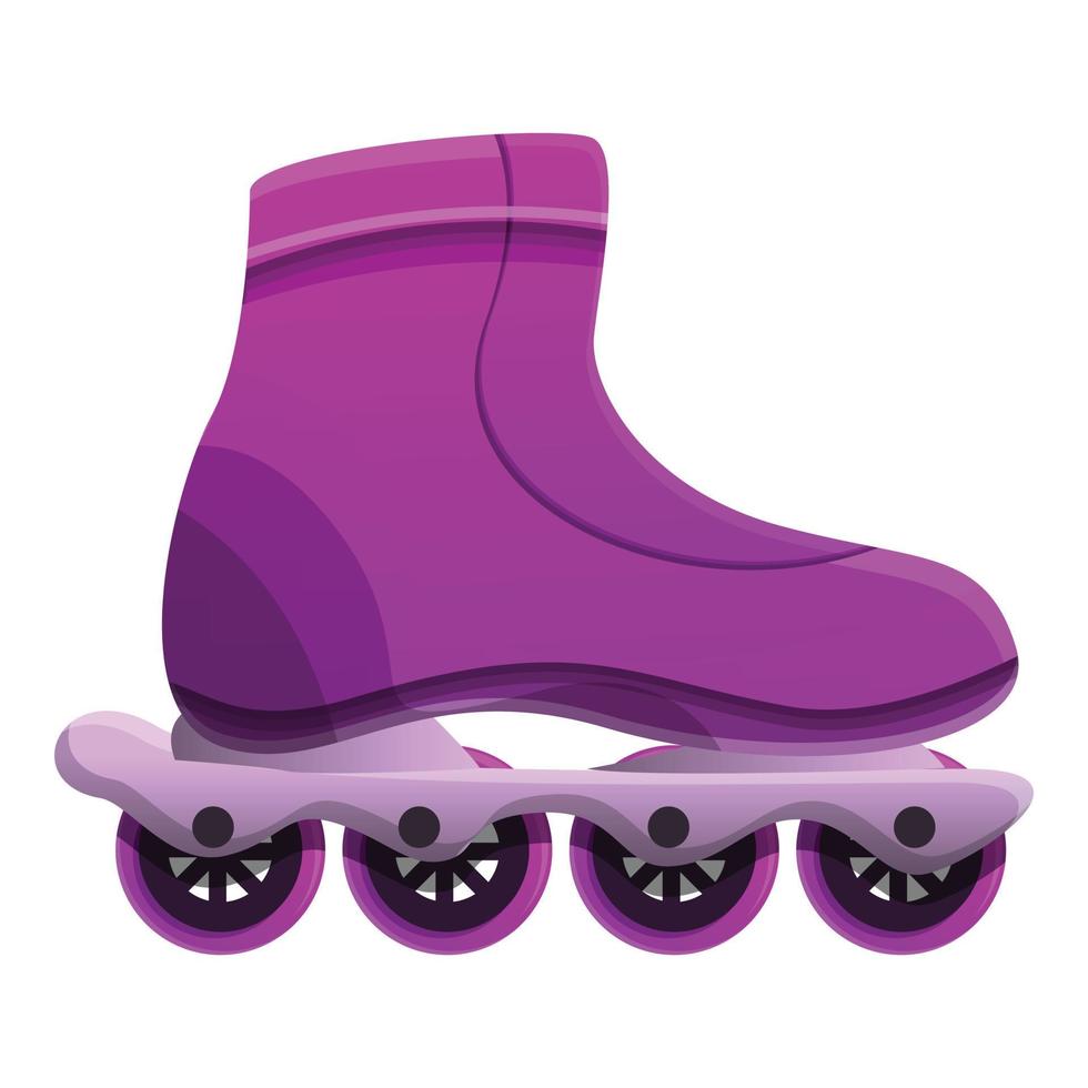 Purple inline skates icon, cartoon style vector