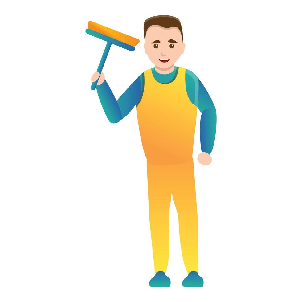 Man cleaning window icon, cartoon style vector