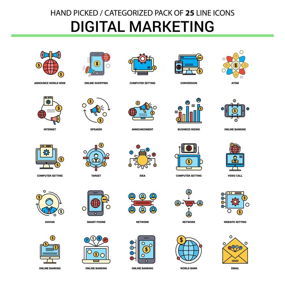 Digital Marketing Flat Line Icon Set Business Concept Icons Design vector