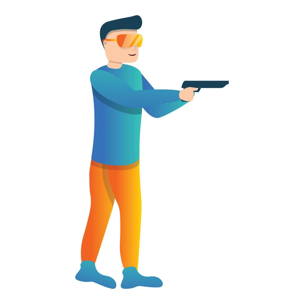 icono de disparo de pistola policial, estilo de dibujos animados vector