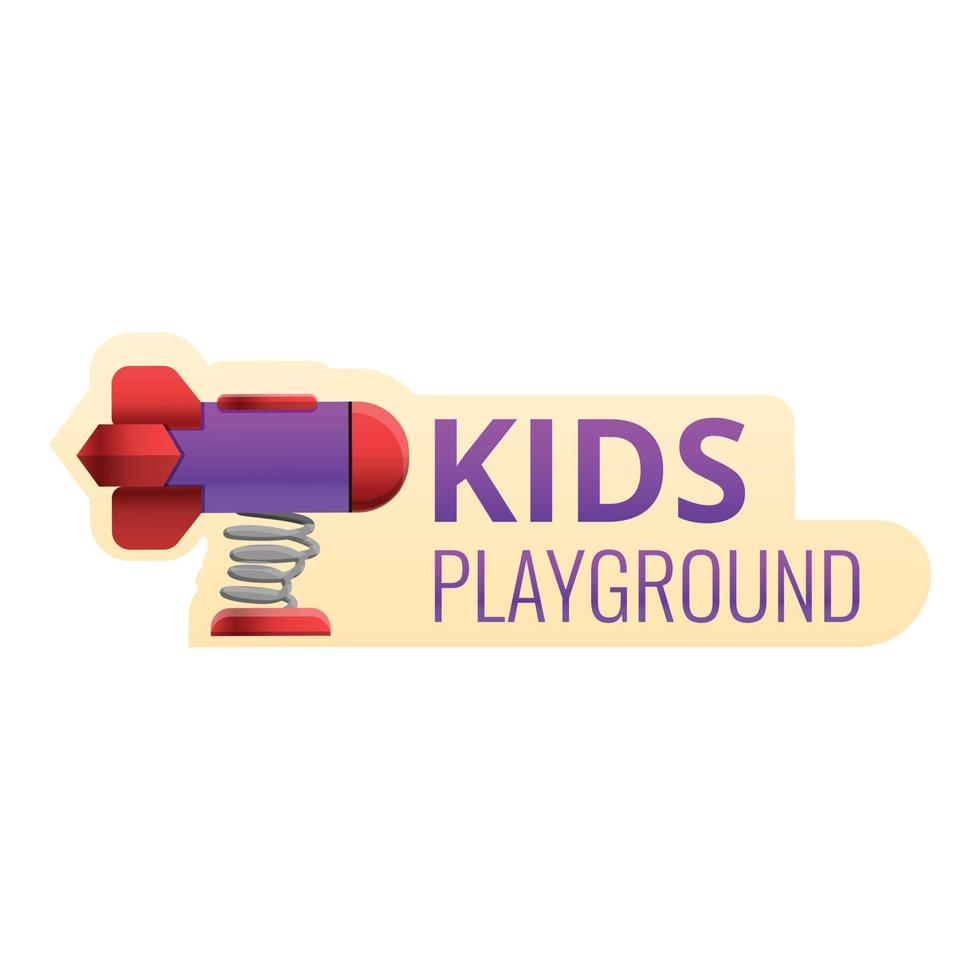 Kids playground rocking rocket logo, cartoon style vector