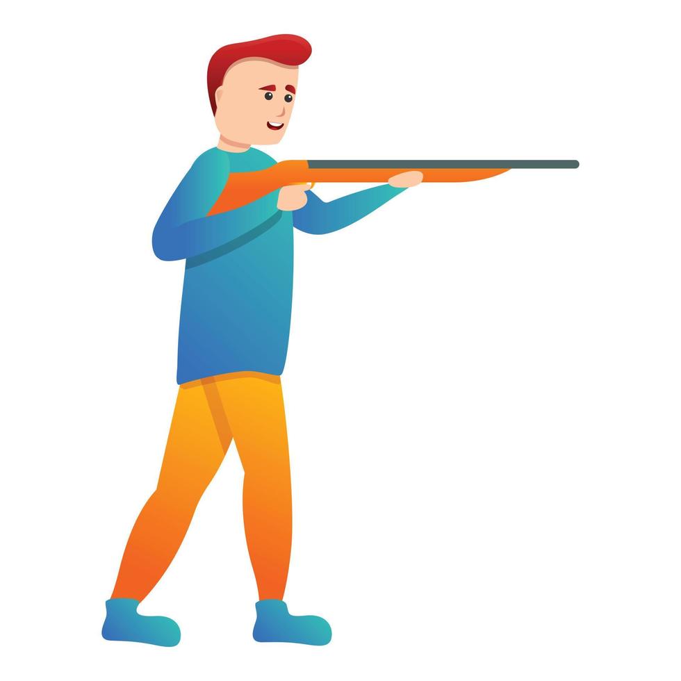 Happy shotgun shooter icon, cartoon style vector